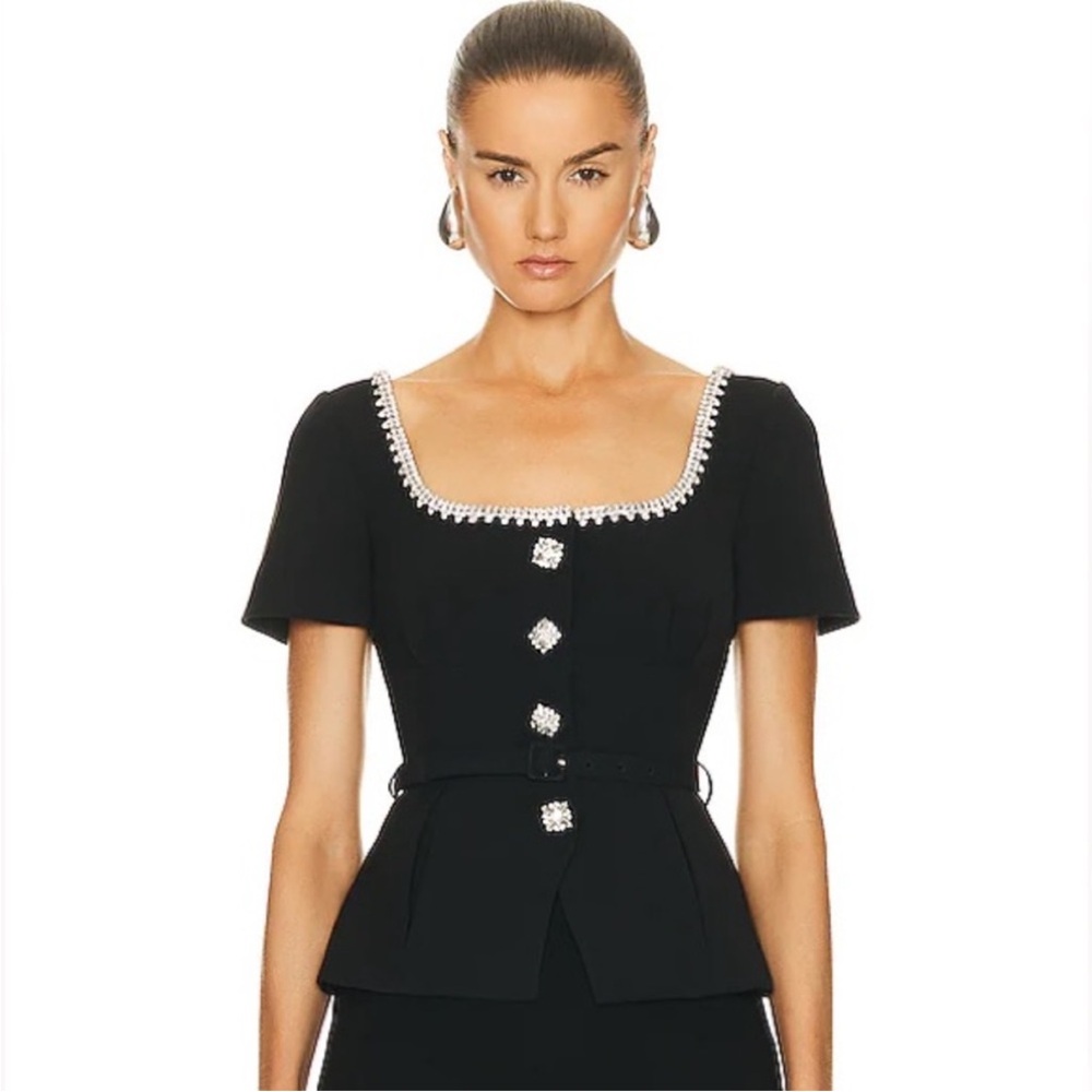 Self-Portrait Black Peplum Blouse with Puff Sleeves